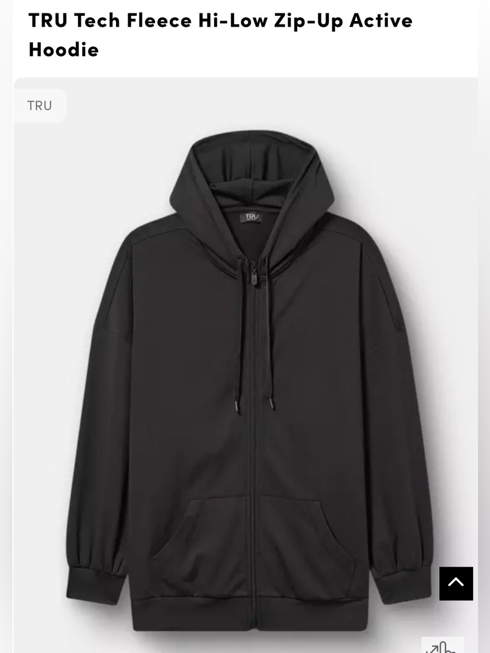 Torrid Tru Black Tech Fleece Hi-Low Zip-Up Active Hoodie